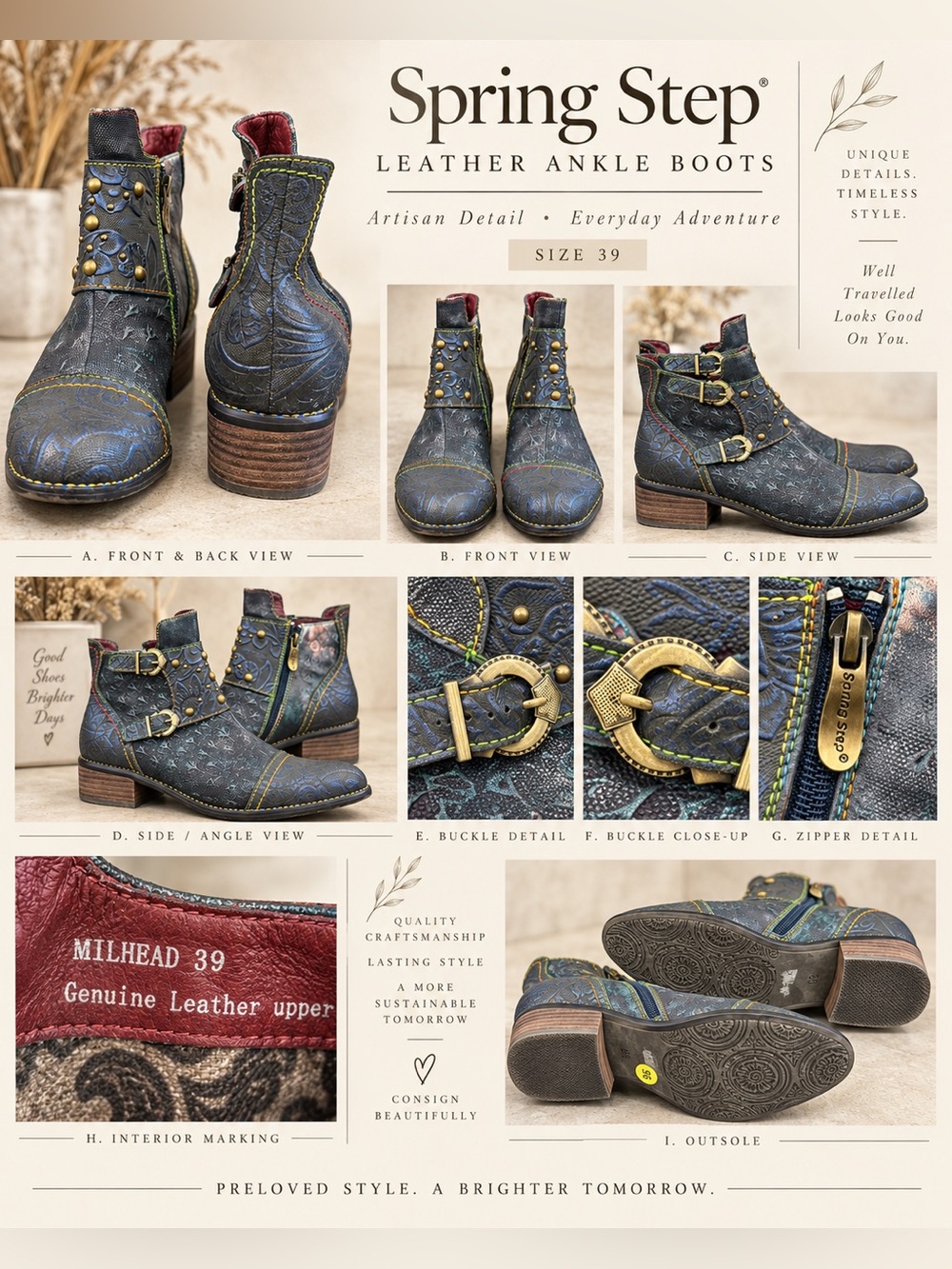 L' Artiste Leather Ankle Boots with Multiple Details/Colors